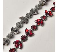 Chaîne de décoration de diamant d'eau, Strass à coudre en forme de fleur for sacs, chaussures, chapeaux, largeur 1,9 cm, multicolore, plusieurs tailles(Siam,1 yard)