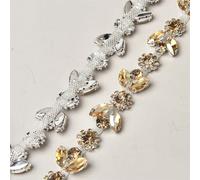 Chaîne de décoration de diamant d'eau, Strass à coudre en forme de fleur for sacs, chaussures, chapeaux, largeur 1,9 cm, multicolore, plusieurs tailles(Gold champagne,1 yard)