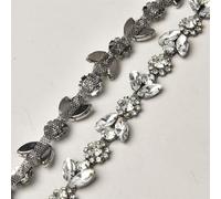 Chaîne de décoration de diamant d'eau, Strass à coudre en forme de fleur for sacs, chaussures, chapeaux, largeur 1,9 cm, multicolore, plusieurs tailles(Clear with black,1 yard)