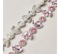 Chaîne de décoration de diamant d'eau, Strass à coudre en forme de fleur for sacs, chaussures, chapeaux, largeur 1,9 cm, multicolore, plusieurs tailles(Light Rose,1 yard)