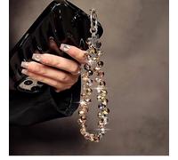 Chaîne de luxe en perles de cristal, cordon de suspension court de poignet haut de gamme avec clip, étui de téléphone, porte-clés, pendentif de sac
