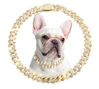 Chaîne de luxe pour chien cubain, collier doré avec strass en diamant - 1,4 cm de large - Collier en métal pour chiens et chats de petite, moyenne et grande taille (30,5 cm)