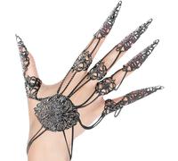 Chaîne de Main Gothique, Bague de Doigt Braclet, Bracelet de Main d'esclave, Bracelet Gothique Reine, Boho Chaîne À Main, Accessoires Bijoux pour Filles et Femmes pour Halloween, Cosplay (Noir)