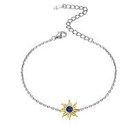 Chaîne de Main Gourmette avec Charm Soleil Argent 925 Bracelet Chaîne Tanzanite Pierre Régable 16+5cm Cadeau pour Elle