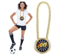 Chaîne de Médaille de Chèvre, 15 cm Grand Collier Pendentif en Or Prix du Plus Grand Tous Les Temps Chaîne Champion MVP pour Cadeaux Prix d'Athlète Football Basket-Ball Softball et Sports (Style 1)