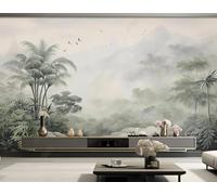 Chaîne De Montagnes Rétro Jungle Verte Oiseaux En Vol Papier Peint 3D Installation Facile Intissé Tapisserie Bureau Salon Canapé Chambre Décoration Murale-350cm×256cm