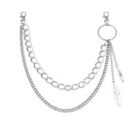 Chaîne de pantalon en forme de plume pour homme - Accessoire tendance pour femme - En métal - Punk Rock - Double couche - Taille - Hip-hop - Chaîne de ceinture - Jeans, Métal, Pierre secondaire