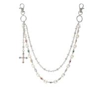 Chaîne de Pantalon Multicouche,Chaîne de Poche en Jean avec Strass Dorés et Argentés,Breloque Hip-hop,Porte-monnaie et Clés