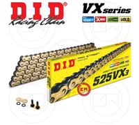D.I.D Racing Chain – Chaîne de transmission 525 VX3 – Or/Noir – 104 maillons – Joint rivet (ZJ)
