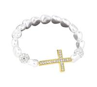 Chaîne de perles religieuse extensible confortable avec finition métallique et potentiel de superposition élégant pour adultes Bracelet élastique réglable, taille unique, Comme décrit