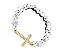 Chaîne de perles religieuse extensible confortable avec finition métallique et potentiel de superposition élégant pour adultes Bracelet élastique réglable, taille unique, Comme décrit