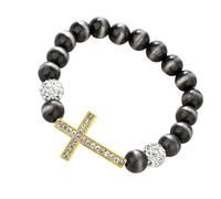 Chaîne de perles religieuse extensible confortable avec finition métallique et potentiel de superposition élégant pour adultes Bracelet élastique réglable, taille unique, Comme décrit