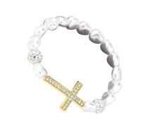 Chaîne de perles religieuse extensible confortable avec finition métallique et potentiel de superposition élégant pour adultes Bracelet élastique réglable, taille unique, Comme décrit