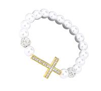 Chaîne de perles religieuse extensible confortable avec finition métallique et potentiel de superposition élégant pour adultes Bracelet élastique réglable, taille unique, Comme décrit