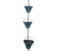 Chaîne de pluie 2,7 m, inverseur de gouttière décoratif pour jardin extérieur, extension de tuyau de descente en fer avec motif géométrique (bleu)