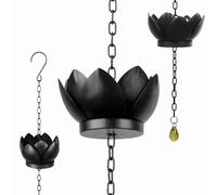 ChaîNe De Pluie à Suspendre, 128cm ChaîNe d'eau De Pluie avec Coupelles Lotus Carillons De Pluie De Jardin ChaîNe De GouttièRe DéCoration Drainage D'Avant-Toit