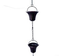 Chaîne de pluie en fer de 3,7 m avec 12 coupelles de pétunia - Cascade décorative de jardin pour avant-toit de drainage extérieur - Solution de gestion de l'eau de pluie en métal résistant à la