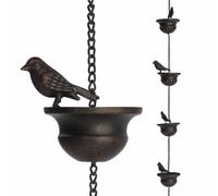 Chaîne De Pluie Pour Gouttières Bronze Foncé 2,38 m 18 Oiseaux Avec Crochet | Mobile Chaîne de pluie décorative bijou fontaine pour décoration maison, jardin, pendaison de crémaillère