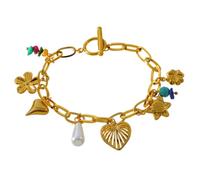 Chaîne de poignet unique en alliage avec plusieurs breloques y compris des fleurs et des cœurs pour un joli look, breloque faite à la main, taille unique, Comme décrit