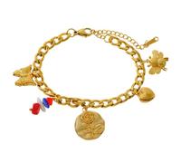 Chaîne de poignet unique en alliage avec plusieurs breloques y compris des fleurs et des cœurs pour un joli look, breloque faite à la main, taille unique, Comme décrit