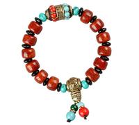 Chaîne de poignet verte turquoise avec os de yak et perles de cuivre pour perles de prière élastique spirituelle, One Size, Comme décrit, Comme décrit.