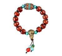 Chaîne de poignet verte turquoise avec os de yak et perles de cuivre pour perles de prière élastique spirituelle, One Size, Comme décrit, Comme décrit.