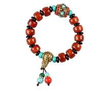 Chaîne de poignet verte turquoise avec os de yak et perles de cuivre pour perles de prière élastique spirituelle, One Size, Comme décrit, Comme décrit.