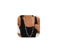 Chaîne de poitrine longue à plusieurs couches de perles - Collier de clavicule double couche - Chaîne de pull à breloques - Pour fête de mariage - Bijoux fantaisie, long, Acier allié, Pas de gemme