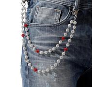 Chaîne de portefeuille avec perles en céramique scintillante - 10 mm - Style bohème brillant - Pour sac à main, jean, pantalon - Accessoires de mode pour homme et femme, As shown in the pic, Strass