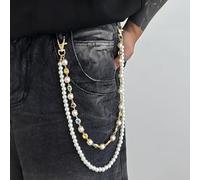 Chaîne de portefeuille dorée pour homme et femme, double couche de couleurs mélangées, perles imitation pierre, accessoire de poche pour jeans, jupes, bijoux de hanche vintage Y2K