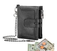 Chaîne de portefeuille en cuir - Porte-cartes antivol pour homme - Fermeture éclair - Avec plusieurs emplacements pour l'argent et les cartes d'identité - Design en cuir de vache pour les voyages et