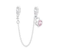 Chaîne de sécurité Charms Cœur Rose pour la Saint-Valentin avec 2 rondelles en caoutchouc Stopper, Charms en argent Sterling 925, perles adaptées aux bracelets Pandora Charms pour femmes