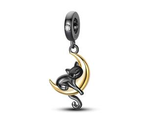 Chaîne de sécurité en argent sterling 925 avec inscription « Mom Graduation » - Pendentif en forme de chat et chaton - Doré - Musique Hamsa - Compatible avec les bracelets à breloques Pandora Moments