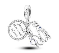 Chaîne de sécurité en argent sterling 925 avec pendentif en forme de chat et chaton compatible avec les bracelets à breloques Pandora Moments (Family Is A Circle of Love Heart Mother Daughter Son Père