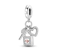 Chaîne de sécurité en argent sterling 925 avec pendentif en forme de chat et chaton pour anniversaire, maman, Cendrillon, compatible avec les bracelets à breloques Pandora Moments (cadenas « Key To My