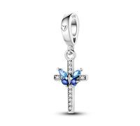 Chaîne de sécurité en argent sterling 925 avec pendentif en forme de chat et chaton pour anniversaire, maman, cendrillon, breloque compatible avec bracelet à breloques Pandora Moments (croix crucifix