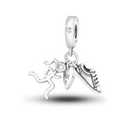 Chaîne de sécurité en argent sterling 925 avec pendentif en forme de fleur, crabe, orque, anniversaire, athlète, arbre généalogique, chat, chien, breloque compatible avec bracelet à breloques Pandora