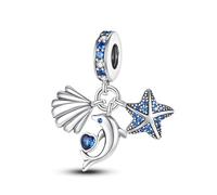 Chaîne de sécurité en argent sterling 925 avec pendentif en forme de lune d'anniversaire et de baseball compatible avec les bracelets à breloques Pandora Moments (dauphin, poisson, océan, palourde