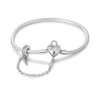 Chaîne de sécurité en forme de cœur avec cadenas et clé - 17 cm - En argent sterling 925 - Compatible avec les breloques Pandora Moments