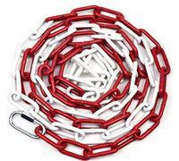 Chaîne de signalisation en métal rouge et blanc 10 m - Ø 4 mm - Chaîne d'avertissement en acier avec 2 fermetures à maillons