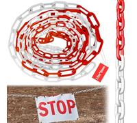 Chaîne de signalisation, en plastique, rouge, blanc, 15 m x 6 mm, pour la sécurité d'avertissement, de parking, de construction, de surfaces