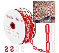 Chaîne de signalisation en plastique rouge et blanc de 25 m, 6 mm, chaîne de signalisation en plastique, avec 4 mousquetons, pour barrières dans les allées, les lieux de travail et les garages