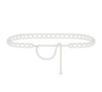 Chaîne de taille grande taille pour femme, chaîne de ventre tendance avec perles blanches, chaîne de corps extensible extra longue, accessoire de corps épais réglable de 150 cm (taille XXL, blanc)