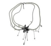 Chaîne de taille sophistiquée à plusieurs couches de perles ornée d ' une frange de gouttelettes et d ' embellissements de pétales en métal Chaîne de taille de perles de couche