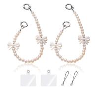 chaine de telephone court, perle pendante pour téléphone portable chaine telephone, cordon de téléphone portable perle papillon (2 pcs, blanc)