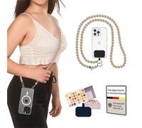 Chaîne de téléphone portable améliorée en bois, avec perles, longues, avec patch, fabriquée à la main en Allemagne, longueurs 120, 130 cm, 140 cm, compatible avec iPhone, Samsung, idée cadeau de Noël