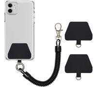 Chaîne de Téléphone Portable avec Câble Spiralé Flexible,Porte-clés Longe Universel Compatible avec iPhone/Samsung/Huawei (2 Inserts,Noir)