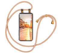 moex Chaîne de téléphone portable compatible avec Samsung Galaxy S24 Ultra - Coque avec cordon réglable en longueur - Coque de protection en silicone transparent avec cordon amovible - Doré