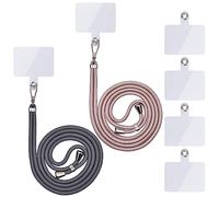 Chaîne de téléphone portable universelle - Cordon universel pour téléphone portable - À suspendre autour du cou - Avec cordon de téléphone portable - Réglable et amovible - Gris foncé + or rose