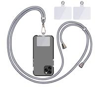 Chaîne de téléphone portable universelle - Cordon universel pour téléphone portable à suspendre autour du cou - Avec cordon de téléphone portable - Réglable et amovible - Argenté clair